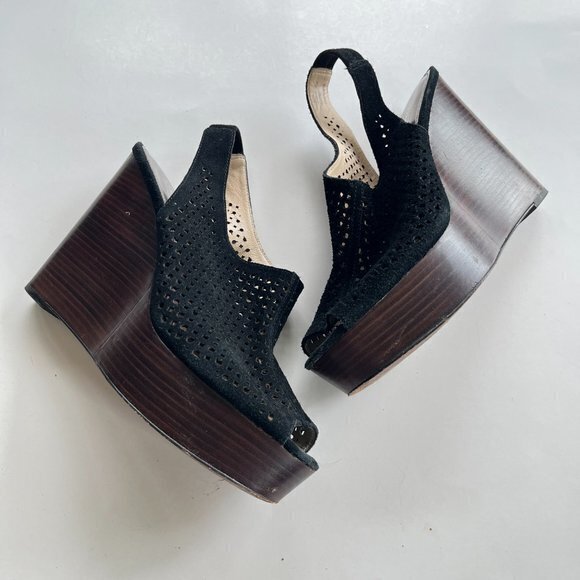 Coach Shoes Black Chasity Perforated Mesh Sling back Wedge Platform Heel Sz 9.5B - Picture 4 of 6